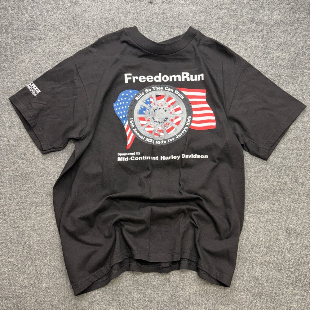 Hanes Beefy-T Harley Davidson Freedom Run MDA Wichita KS Graphic T-Shirt Mens L